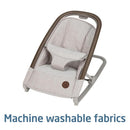 Maxi-Cosi Kori 2-in-1 Baby Bouncer Seat in Truffle, featuring machine washable fabrics and a safe harness.