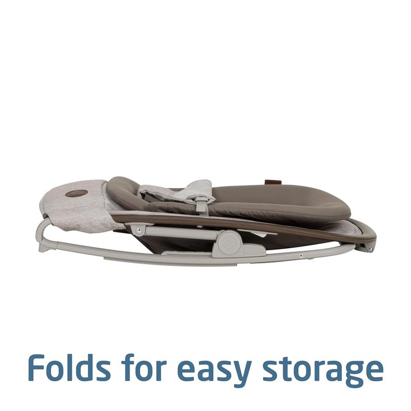Maxi-Cosi Kori 2-in-1 Baby Bouncer Seat for infants, shown in truffle color, features a folding design for easy storage.