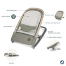 Maxi-Cosi Kori 2-in-1 Rocker in Classic Graphite features eco-friendly fabrics, a reversible inlay, and an easy-in harness with two modes and three height positions.