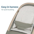 Maxi-Cosi Kori 2-in-1 Rocker features an easy-in harness for quick buckling, with a soft plush interior and neutral colors.