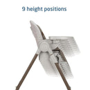 Maxi-Cosi Minla 6-in-1 High Chair in Truffle, showcasing its adjustable height feature with 9 visible positions.