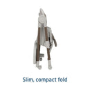 Maxi-Cosi Minla 6-in-1 high chair in Truffle, shown in a slim, compact fold position with a text label.