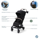 Lightweight Maxi-Cosi Oxford Cabin Travel Stroller in Sea Shadow, featuring a UPF 50 canopy, 5-point harness, and adjustable seat.