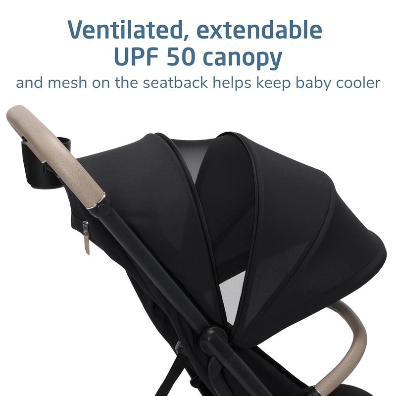Lightweight Maxi-Cosi Oxford Cabin stroller in Sea Shadow with a UPF 50 extendable canopy and mesh seatback for ventilation.