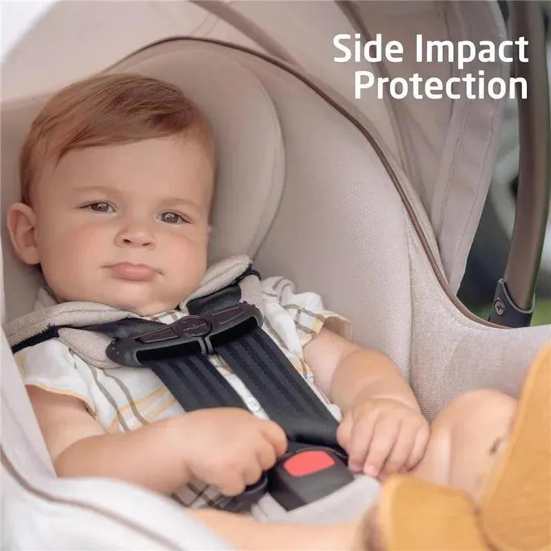 Maxi-Cosi Peri 180 Rotating Infant Car Seat in Desert Wonder, featuring a seated infant and side impact protection text.