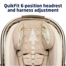 Maxi-Cosi Peri 180° Rotating Infant Car Seat interior showing QuikFit 6-position headrest and harness adjustment features.