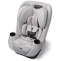 Maxi-Cosi Pria All-in-One Convertible Car Seat in SeaDrift color, featuring padded seats, harness system, and side cup holders.