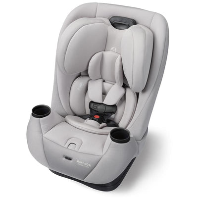 Maxi-Cosi Pria All-in-One Convertible Car Seat in SeaDrift color, featuring padded seats, harness system, and side cup holders.