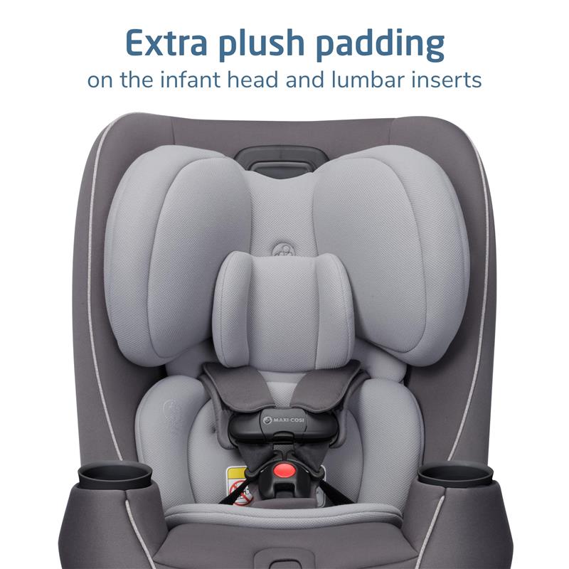 Maxi-Cosi Pria Max All-in-One Convertible Car Seat in Escargot with extra plush padding on head and lumbar inserts.