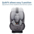 Maxi-Cosi Pria Max All-in-One Convertible Car Seat in Escargot, featuring a 5-position QuikFit adjustment for headrest and harness.
