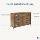 Maxi Cosi Quiet Luxury 7-Drawer Dresser in solid ash wood, featuring 3 smaller and 4 deeper drawers with bronze knobs and tapered legs.
