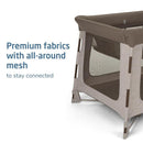 Maxi-Cosi Swift Baby Playard in Truffle, featuring premium fabrics and all-around mesh for visibility and connection.