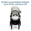 Maxi-Cosi Zelia Pro 5-in-1 Travel System in Classic Oat, featuring a stroller that seats children up to 50 lbs and 39”.