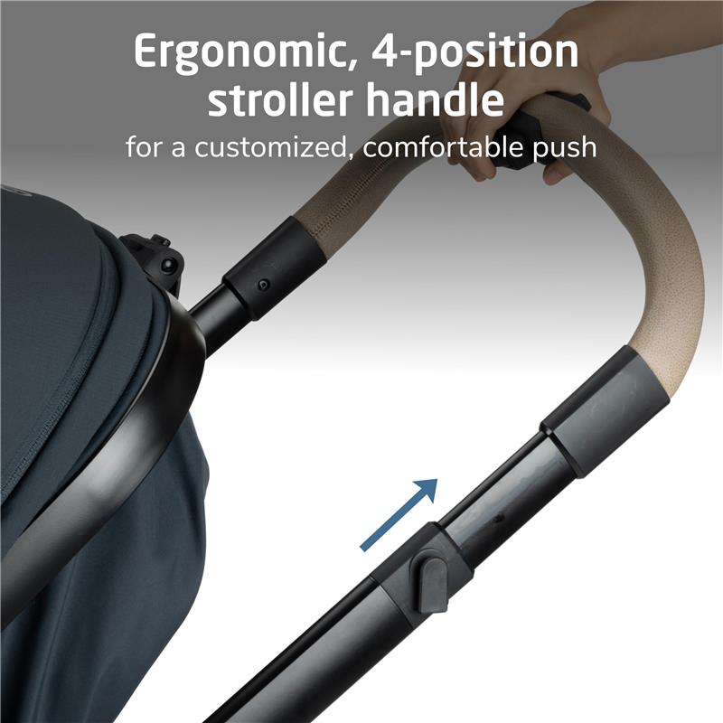 Ergonomic, 4-position handle of the Maxi-Cosi Zelia Pro 5-in-1 travel system for customizable comfort while pushing.