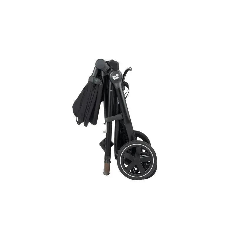 Maxi-Cosi Zelia2 Luxe 5-in-1 Modular Travel System in New Hope Black, shown in a folded position.