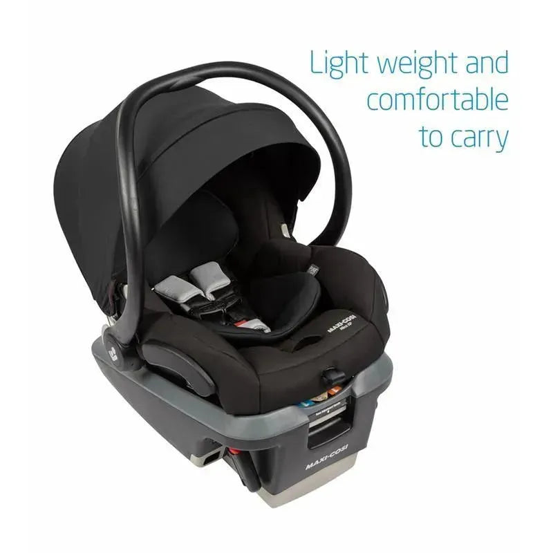 Maxi-Cosi Zelia2 Luxe Travel System in New Hope Tan, featuring a lightweight infant car seat with a removable canopy and adjustable straps.