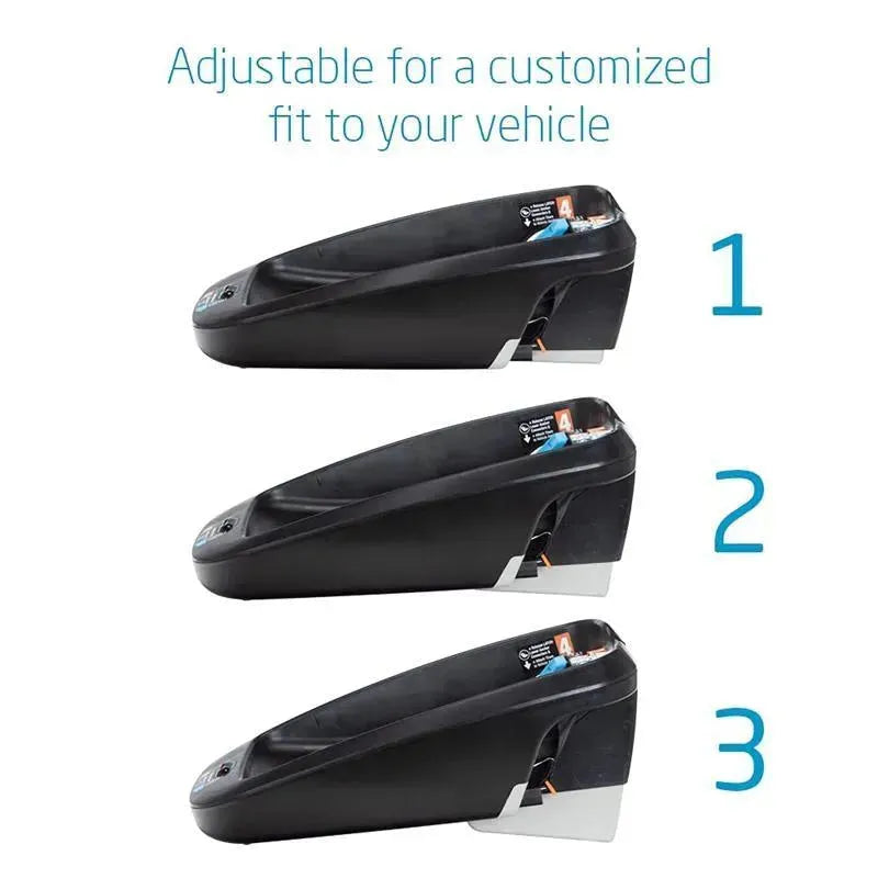 Black Maxi-Cosi infant car seat base with adjustable height positions, labeled 1, 2, and 3 for vehicle fit customization.