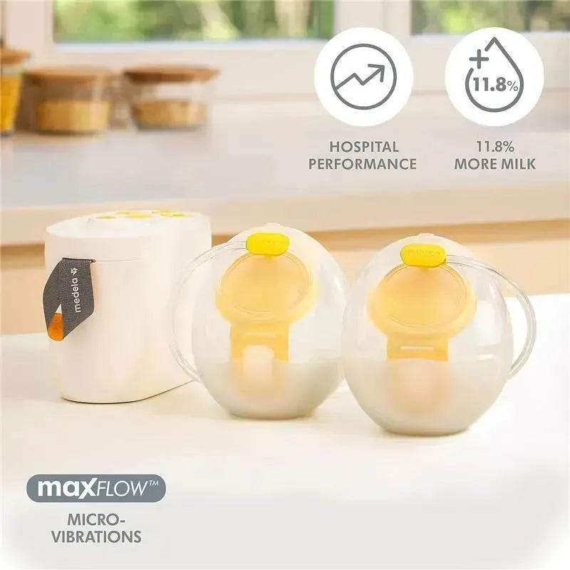Medela Pump in Style Hands-Free Breast Pump, featuring maxFLOW technology for hospital performance and increased milk yield, with two collection containers.