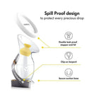 Silicone breast milk collector with a removable lid, double leak-proof stopper, clip-on lanyard, and secure suction base.