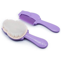 2-piece hair brush and comb set in lavender, featuring a heart-shaped brush and a fine-toothed comb.