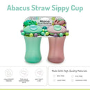 Two Melii Abacus Straw Sippy Cups in mint green and pink, featuring a leak-proof design and air-tight lids.