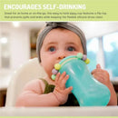 Mint and pink Melii 2Pk Abacus Straw Sippy Cup held by a baby, featuring a flip top and colorful bead accents.