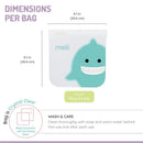 Reusable sandwich bag from Melii features a shark design, dimensions 8.1 in, and is easy to clean. Ideal for kids and adults.