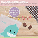 Reusable and sustainable Melii sandwich and snack bags featuring a cat and unicorn design, with an airtight leakproof seal.