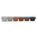 Set of six 2 oz Melii snap containers in neutral colors, featuring lids and labeled for easy use.