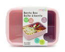 Melii Bento Box in pink and purple, featuring an easy-lock lid and three compartments for meals.