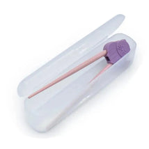Melii Cat Training Chopsticks with a purple grip, stored in a clear travel case.