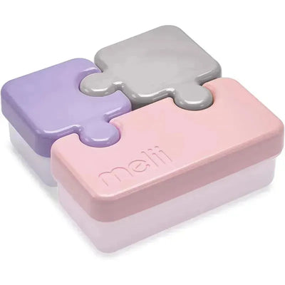 Melii - Puzzle Bento Box Food Storage Container, 3 Compartments, Pink, Purple & Grey Image 1