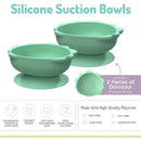 Silicone suction bowls for babies and toddlers, 10.1 oz, in Dino Green, featuring two bowls with a durable, dishwasher-safe design.