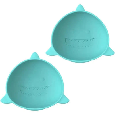 Silicone suction bowls for babies and toddlers, shark blue, featuring cute shark designs, 2-pack, 10.1 oz each.