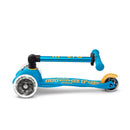 Foldable Micro Mini scooter in ocean blue with light-up wheels and a textured handlebar. Ideal for kids.