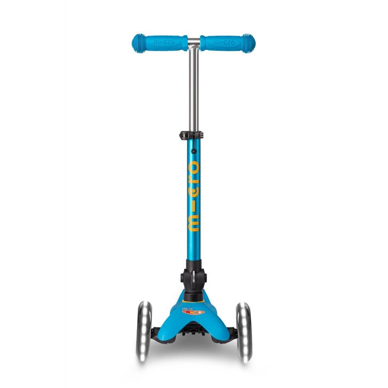 Micro Kickboard Mini Foldable LED scooter in ocean blue with three wheels and adjustable handlebars.