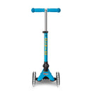 Micro Kickboard Mini Foldable LED scooter in ocean blue with three wheels and adjustable handlebars.