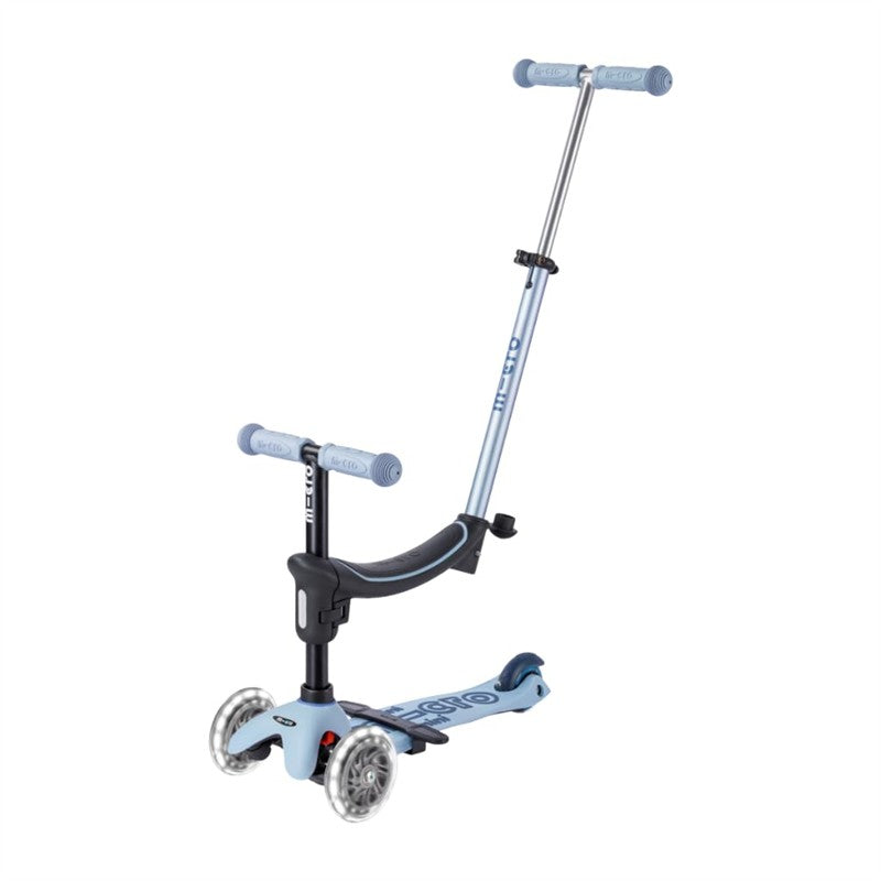 Micro Kickboard Mini Rock & Go LED scooter in Ocean Slate color, featuring three wheels and a sturdy handlebar.