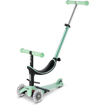 4-in-1 Micro Kickboard Mini2Grow scooter in mint color, featuring LED wheels and adjustable height for kids ages 1-6.
