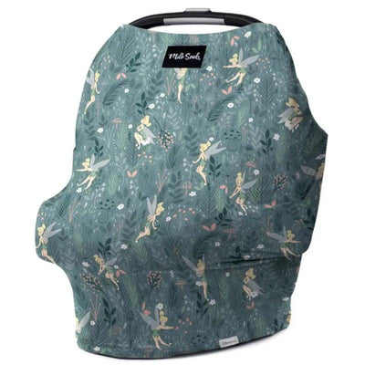 Multifunctional Milk Snob cover featuring Tinker Bell design, ideal for car seats, nursing, and shopping carts.