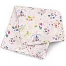 Disney A Wish Come True swaddle receiving blanket featuring whimsical animal and fairy tale designs on a soft pink background.