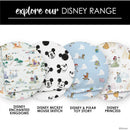 Milk Snob Disney A Wish Come True Swaddle featuring various Disney-themed designs, including Mickey Mouse and princesses.