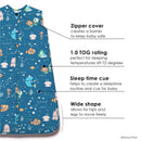 Milk Snob Disney and Pixar Finding Nemo Baby Sleep Bag features a colorful underwater design, zipper cover, 1.0 TOG rating, and details on sleep time cues.