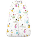 Disney Princess-themed baby sleep bag with colorful illustrations, designed for infants aged 0-6 months.