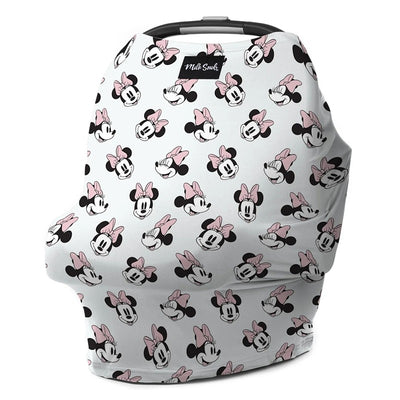 Multifunctional cover featuring a playful Minnie Mouse design, suitable for car seats or nursing, by Milk Snob.