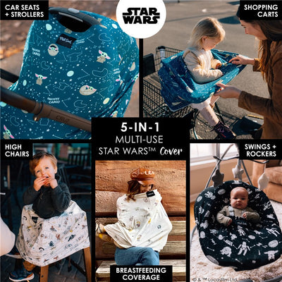 Star Wars™ 5-in-1 multifunctional cover featuring The Child design, suitable for car seats, shopping carts, high chairs, and breastfeeding.