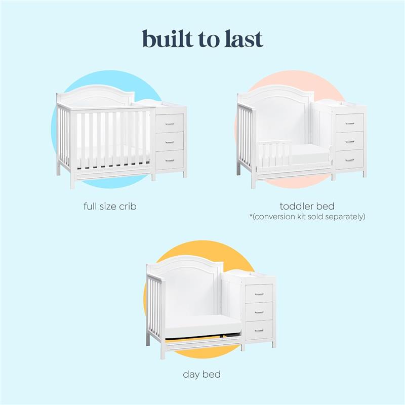 Million Dollar Baby Davinci Charlie 4-in-1 Convertible Mini Crib and Changer Combo, White Image 8