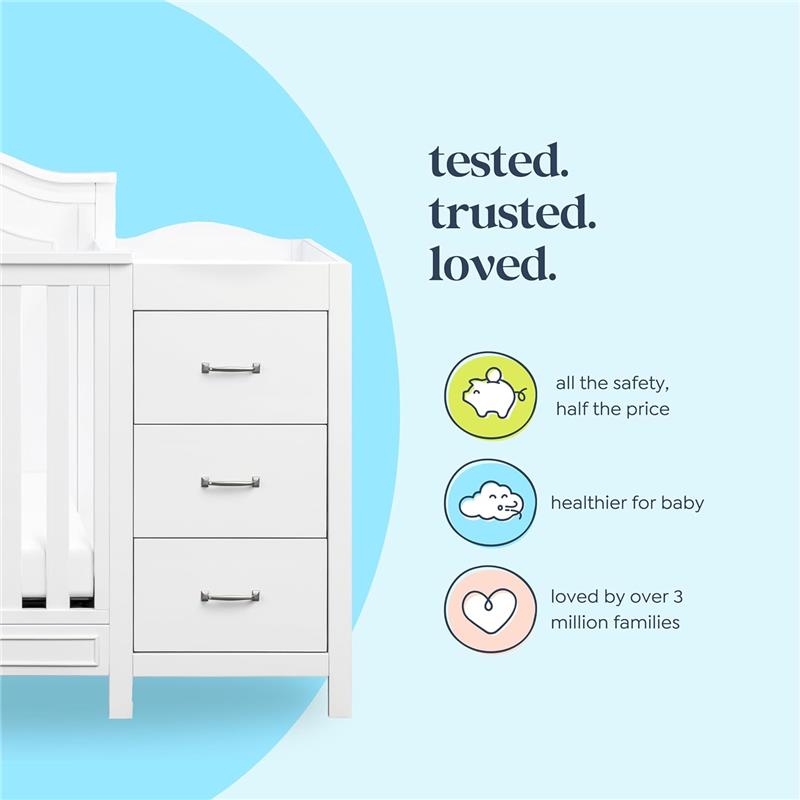 Million Dollar Baby Davinci Charlie 4-in-1 Convertible Mini Crib and Changer Combo, White Image 9