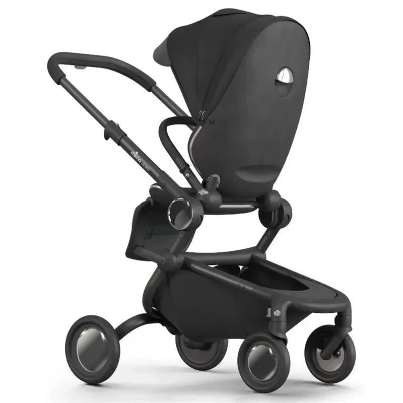 Mima Creo Single Stroller in black, featuring a sleek design, adjustable canopy, and smooth-rolling wheels.
