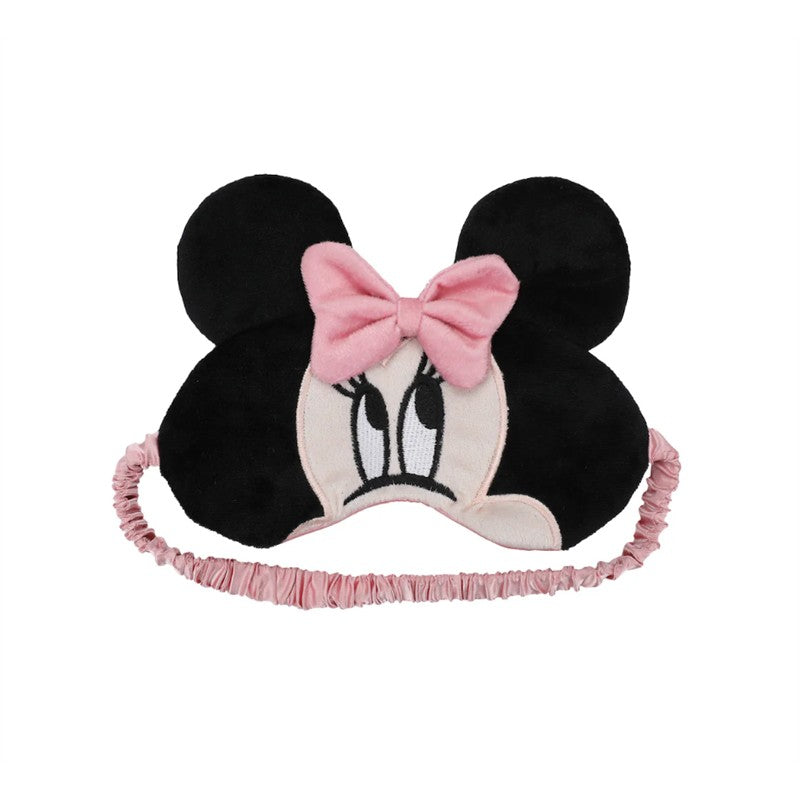 Minnie Mouse eye mask designed for kids, featuring ears and a pink bow, ideal for travel comfort.